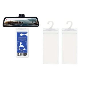 Lot De 2 Supports Transparents Pour Carte De Stationnement Handicap&eacute; Avec Crochet Pour R&eacute;troviseur - Neuf