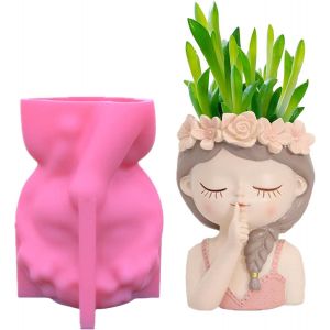 Pot De Fleurs En B&eacute;ton,Moule En Silicone Pour Fille,Moule En Silicone Pour Bricolage,Pot De Fleurs Cr&eacute;atif En R&eacute;sine &Eacute;poxy,Porte-Stylo,Vase De Pots De Fleurs,Forme De Statue De Fille (D) - Neuf