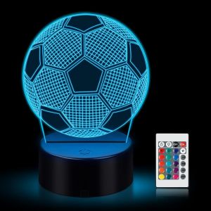 KUWL-Cadeaux Football Pour Garçon Veilleuse Football 3D Led Lampe Optique Illusion Veilleuse Enfant Lampe De Nuit 16 Couleurs Changeantes Avec Télécommande Pour Chambre Jouet Et Cadeau - Neuf