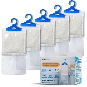 Lot de 5 déshumidificateurs XL à suspendre I sacs déshumidificateurs I déshumidificateur armoire et absorbeurs d'humidité pour pièces contre l'humidité,les moisissures et les odeurs - Neuf