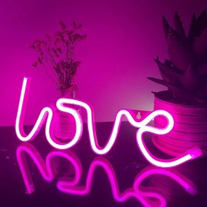 Love Neon Sign Pink Love Néon Lumières Led Néon Veilleuse Pour Art Mural Décoration Usb Lampes De Nuit À Piles Pour Fille Chambre Enfant Chambre Mariage Fête De Noël Maison - Neuf
