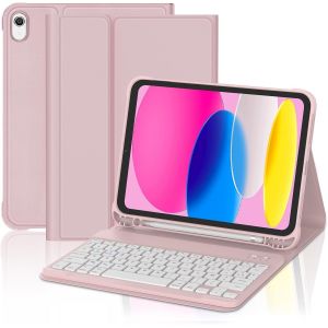 Coque Clavier Pour Ipad 10/11 &Egrave;me Generation (10.9 Pouces 2022/11 Pouces A16 2025), &Eacute;tui Magn&eacute;tique Keyboard Azerty Layout Pour Ipad 10Eme/11Eme Avec Porte Crayon, Rose Clair[Z873] - Neuf