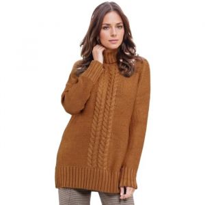 Pull Femme Col Roul&eacute; Torsad&eacute; - Jessy Line - Camel - 95% Acrylique - Manches Longues - Vintage - Neuf