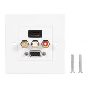 HJLIAN Plaque murale d'information HDMI + 3RCA + VGA coudee, panneau audio video, prise murale - Neuf