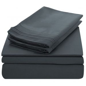 Hjlian Parure De Lit Douce Avec Couvre-Lit Et Poche Profonde, Ensemble De Literie De Haute Qualite, Gris Fonce, Taille Queen, 4 Pieces - Neuf