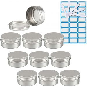 10 Pièces 50ml Pots En Aluminium Vide Rond Argent Petit Cosmétiques Pot Conteneurs For Fait Main Bougies Crème Baume Voyage, 5x Spatule, 1x Étiquettes - Neuf