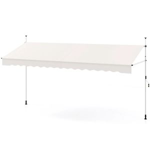 Auvent R&eacute;tractable Avec Manivelle 400 X 135 X 210-300 Cm Protection Solaire Ajustable Moderne En Polyester Blanc Helloshop26 20_0013644 - Neuf
