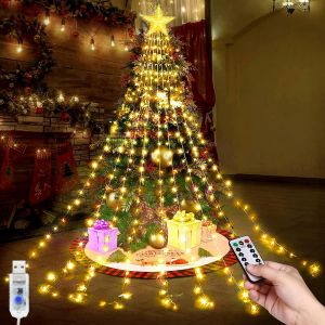Kal-Guirlande Lumineuse Sapin Noël Avec Etoile, 2m*9 Guirlandes 198 Led, 8 Modes, Télécommande, Étanche, Cascade Usb, Pour Jardin Mariage Fête Décoration - Neuf