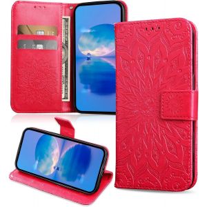 Kal-Coque Pour Huawei Y6 2019 / Honor 8a, Protection Etui En Pu Cuir Portefeuille, Antichoc Housse À Rabat Compatible Avec Huawei Y6 2019 / Honor 8a, Rouge - Neuf