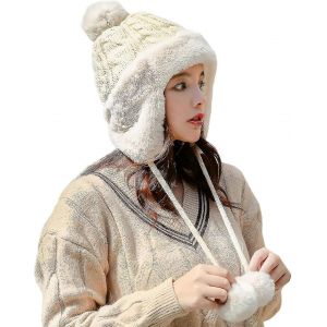 Femmes P&eacute;rouvien Oreillette Bonnet Chapeau Tricot&eacute; Pom Hiver Neige Ski Chapeau Avec Polaire Doubl&eacute; C-Yuhao - Neuf