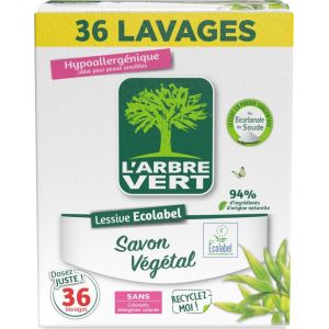 Lessive Poudre Savon V&eacute;g&eacute;tal - ECOLABEL - Hypoallerg&eacute;nique - 36 Lavages - 94% d'ingr&eacute;dients d'origine naturelle - 1.8Kgs - Neuf