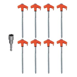 200mmx8pcs Tente En Métal Pointes Piquets De Camping Percer Dans Le Sol Ancrages Vis En Spirale Avec Douille Hexagonale Stak - Neuf