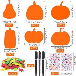 CAUC-Lot de 12 kits de décorations de citrouille d'automne d'Halloween - Kit de bricolage pour enfants - Couronnes d'automne - Formes de citrouille en mousse avec feuilles d'érable d'automne - Stylo - Neuf