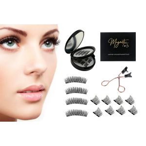 Lot De 16 Faux Cils Magn&eacute;tiques Avec Pince &Agrave; &Eacute;piler Et Bo&icirc;te, Double Cil Magn&eacute;tique R&eacute;utilisable, L&eacute;ger Et Confortable - Neuf
