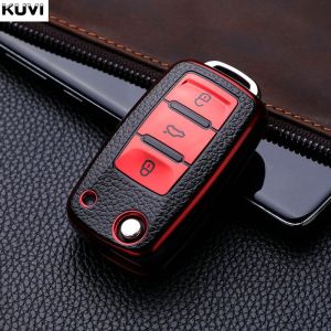 Étui pour clé de voiture en cuir Tpu,coque de Protection complète pour VW Volkswagen Polo Tiguan Passat Golf Jetta Lavida Octavia - Type Red #A - Neuf