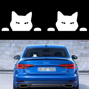2pcs 5.5 '' Chat Peeking Voiture Autocollants Chat Regardant Vinyle Imperméable Drôle Autocollant Réfléchissant Sti - Neuf