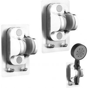 CAP-2 Pièces Support Pommeau de Douche Support Douchette Mural Support Douche Sans Percage Réglable Porte Douchette avec 2 Crochets pour Pommeau de Douche Douchette Salle de Bain (Argent) - Neuf