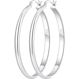 Kal-3 Mm De Large Boucles D'oreilles Femme Or,Creoles Argent Femme, Creole Plaqu&eacute; Or, Hypoallerg&eacute;niques, Boucles D'oreilles Cr&eacute;oles En Argent, 30/40/50/60 Mm. - Neuf