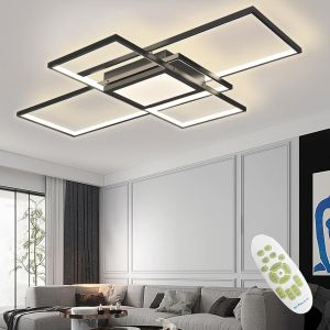 LIUX-Luminaires Intérieur Plafonnier,Plafonnier Led Dimmable Rectangulaire,Luminaire Led Plafond,Lampe Plafond (Noir,110Cm) - Neuf