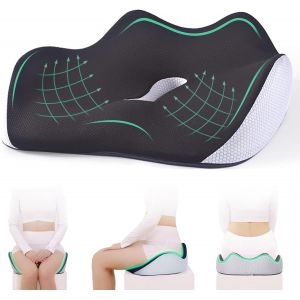 Coussin de Si&egrave;ge en Mousse &agrave; M&eacute;moire de Forme-Coussin Chaise Bureau Ergonomique pour Auto Voiture Fauteuil Roulant pour Soulager Douleurs au Dos,Aux Hanches et Au Coccyx (Noir) - Neuf