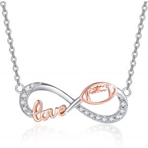 Collier Infinity Pour Femme En Argent Sterling 925 Avec Pendentif En Forme De Symbole De L'infini Avec Ballon De Football,Basketball,Rugby,Cadeau Pour Femme - Neuf