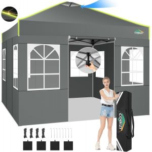 Ulteronixshop-Tonnelle Pliante 3x3 Barnum Pliant Avec Verrouillage Central &Agrave; Une Touche, Bandes Fluorescentes Et &Eacute;vents Int&eacute;gr&eacute;s, 4 Parois Lat&eacute;rales, Tente De R&eacute;ception Pour Exterieur, Tonnelle Uv 50 - Neuf