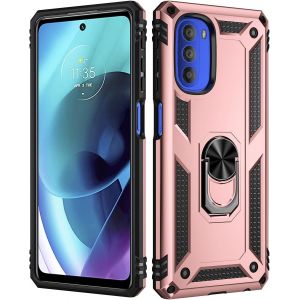Kal-Coque Motorola Moto G51 5g, Etui Housse Moto G51 5g + Protecteur D'écran, Antichoc Militaire [Tough Armor] Heavy Duty Shock Proof Protective Housse Avec Anneau Support,Roseor - Neuf