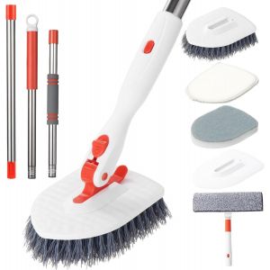 Brosse À Récurer 4 En 1 Avec Manche De 130 Cm De Long,Raclette De Netto2 En 1 Pour Fenêtre,3 Brosses À Récurer,Brosse De Nettoaméliorée Pour Baignoire,Sol,Mur,Plinthe - Neuf