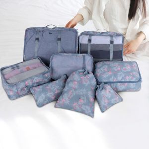 HJLIAN Lot de 8 sacs de rangement de voyage, cubes, pochettes, organisateurs de valises (gris) - Neuf