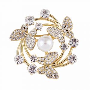 Broche Perle Guirlande Diamant Trois Papillons - Neuf