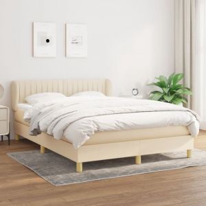 3126970 Vidaxl Lit À Sommier Tapissier Avec Matelas Crème 140x200 Cm Tissu - Neuf
