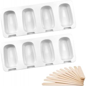 Eryi-Lot De 2 Moules À Glace, En Silicone, 4 Cavités, Moules À Glace, Sans Bpa, Avec 100 Bâtonnets En Bois Pour Dessert, Sorbet, Pudding (Blanc) - Neuf