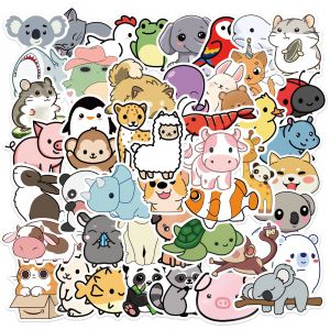 Lot de 50 autocollants graffitis animaux de dessin animé pour ordinateur portable, voiture, moto, vélo, casque, skateboard, guitare, bouteille d'eau, décoration cool, cadeaux - Neuf