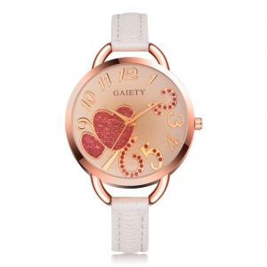 Gaiety Lady Mode Rose Amour Coeur Motif Pu Bande Montre &Agrave; Quartz Analogique (Blanc) - Neuf