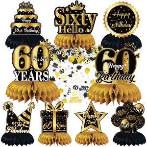 Decoration Table Anniversaire 60 Ans, Centres de Table Nid d'abeille Confettis, Or Noir Cellulaire Fournitures de F&iquest;&ordm;te 60 Anniversaire Happy Birthday Accessoires Deco Table Anniversaire D&iquest;&iquest;corations - Neuf