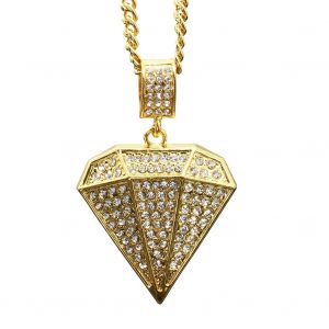 Collier Avec Pendentif En Forme De Diamant Et Strass Pour Femme Et Homme (Dore) - Neuf