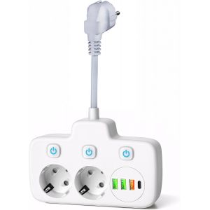 Ytfhg-Multiprise Avec Usb, Répartiteur De Prise Avec 4 Usb, 2 Prises Avec 3 Usb & 1 Usb-C, 6 En 1, Adaptateur De Prise Pour Bureau, Maison, Blanc - Neuf