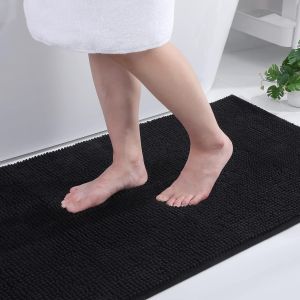 TZF-Tapis de Bain Antiderapant,Tapis Salle de Bain en Microfibre Chenille Douce, Absorbant, Lavable en Machine - 50 x 80 cm, Noir - Neuf