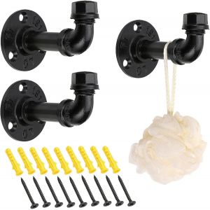 Tocyoric Lot De 3 Porte-Manteaux Industriels Rustiques Robustes Avec Mat&eacute;riel Pour La Maison,Le Bureau,Finition Noire Galvanis&eacute;e - Neuf