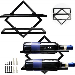 Supports Muraux Pour Bouteilles De Vin En M&eacute;tal,Rganisateur De Casier &Agrave; Vin Suspendu Pliable Pour 2 Bouteilles D'alcool,&Eacute;tag&egrave;re Murale Casier &Agrave; Vin Pour Cave De Bar De Cuisine (Noir 2) - Neuf