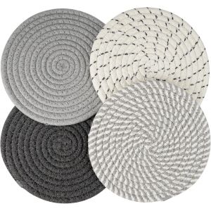 Kyaoayo-4 Pièces Dessous De Plat Ronds Tressés Tapis Porte Casseroles, Sous Assiette Résistant À La Chaleur, Sous Plat De Table Absorption De L'eau, 18cm Dessous Plat Pour La Cuisine Et La Pâtisserie - Neuf