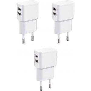 3X Double Chargeur Usb 12W / 2400Ma Pro Series Alimentation Universelle Adaptée Pour Téléphone Portable, Batterie Externe Et Enceinte Bluetooth (90°, Double Sortie Usb) Blanc - Neuf