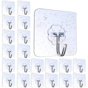Lot de 20 crochets adhésifs transparents pour salle de bain, crochets muraux étanches pour porte-serviettes, chambre à coucher, cuisine, plafond suspendu, peignoir - Neuf