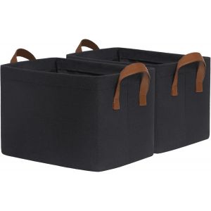 Lot de 2 boîtes de rangement-Noir-30 l-Panier de rangement pour salle de bain,étagère,bureau,salle de bain-Panier à linge pliable-Rectangulaire-42 L x 28 l x 25 H cm - Neuf