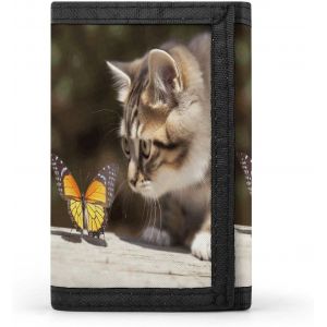 Portefeuille &Agrave; Trois Volets,Imprim&eacute; Chat Et Papillon,Meilleur Portefeuille &Agrave; Trois Volets Pour Homme,&Eacute;l&eacute;gant Et Fin Pour Homme Et Femme,Style,Taille Unique,Moderne,Style :,Taille - Neuf