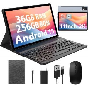 Tablette 11 Pouces Android 15 Tablettes Tactiles Con 4G Lte /5G Wifi, 36Gb Ram+256Gb Rom,9580Mah,Face Id,T&uuml;v,Gms,Gps,Bt5,Tablette Avec Clavier D&eacute;tachable,Gris - Neuf