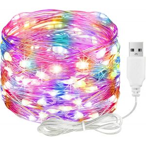 TRAHOO-Guirlande lumineuse LED avec USB, 5 m, 50 LED, fil de cuivre, &eacute;tanche, multicolore, pour int&eacute;rieur et ext&eacute;rieur, d&eacute;coration de mariage, No&euml;l, balcon, chambre &agrave; coucher - Neuf