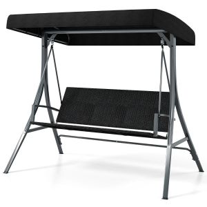 Balancelle 3 Places 146 X 47 X 165 Cm Toile R&eacute;glable Cadre M&eacute;tallique Design Moderne En Rotin Noir Helloshop26 20_0017813 - Neuf