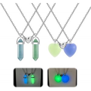 2 Paires Collier Cristal De Roche Colliers De Cristal Hexagone Coeur Collier Pierre Naturelle Bleu Lumineux Collier Couple Lumineux Cadeau Pour Femmes Et Hommes - Neuf