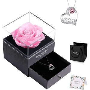 Rose Éternelle Idee Cadeau Noël Maman Femme Rose Avec Collier Cadeau Fete Des Meres Rose Eternelle Sous Cloche Cadeau Cadeau Anniversaire Maman Original Cadeaux Pour Maman Grand-Mère - Neuf